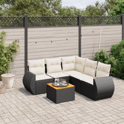 Salon de jardin 6 pcs avec coussins noir r&eacute;sine tress&eacute;e