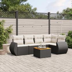 Salon de jardin 6 pcs avec coussins noir r&eacute;sine tress&eacute;e