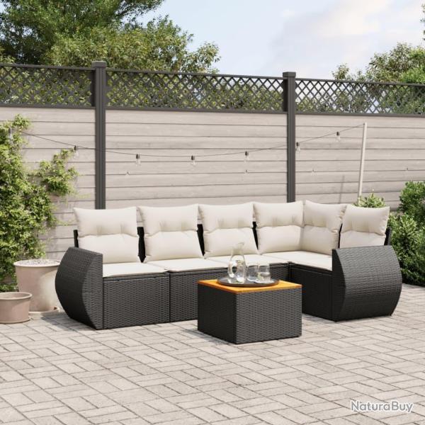 Salon de jardin 6 pcs avec coussins noir r�sine tress�e alsavelo