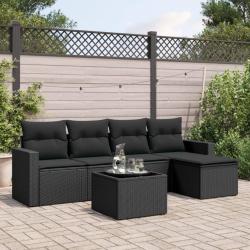 Salon de jardin 6 pcs avec coussins noir r&eacute;sine tress&eacute;e