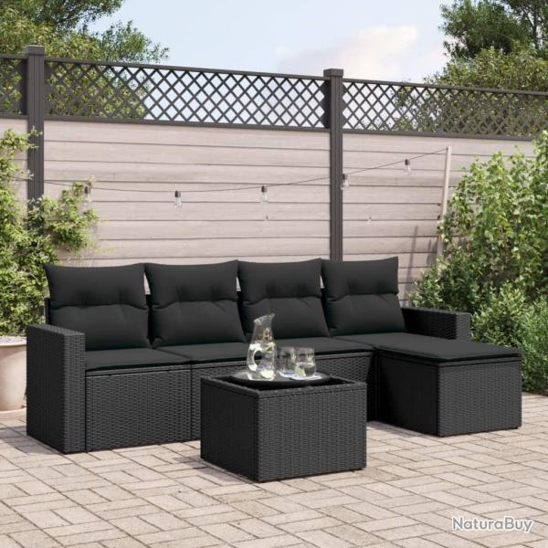 Salon de jardin 6 pcs avec coussins noir r�sine tress�e