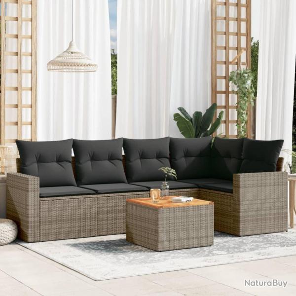 Salon de jardin 6 pcs avec coussins gris r�sine tress�e