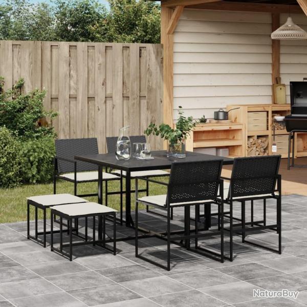 Ensemble � manger de jardin 9pcs coussins noir r�sine tress�e