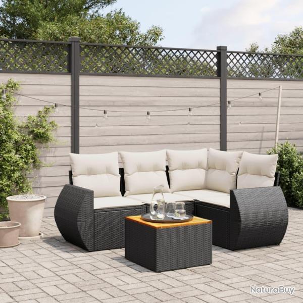 Salon de jardin 5 pcs avec coussins noir r�sine tress�e