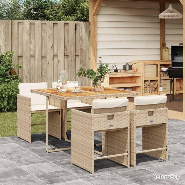 Ensemble � manger de jardin avec coussins 5pcs Beige poly rotin