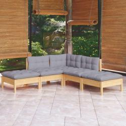 Salon de jardin 5 pcs avec coussins gris bois de pin alsavelo
