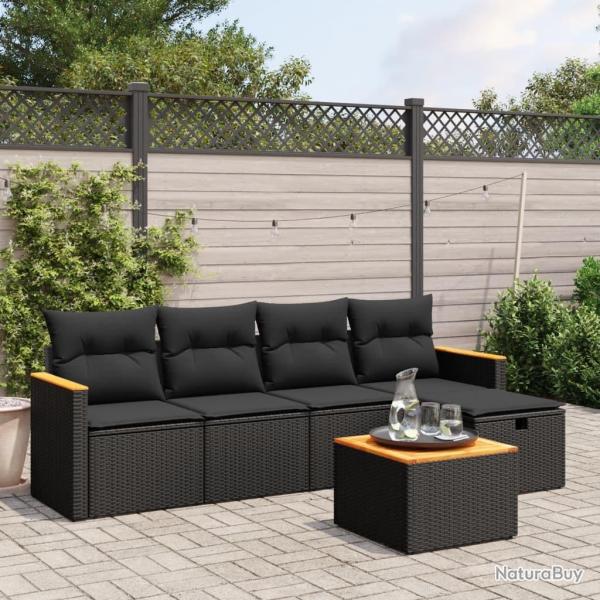 Salon de jardin 6 pcs avec coussins noir r�sine tress�e