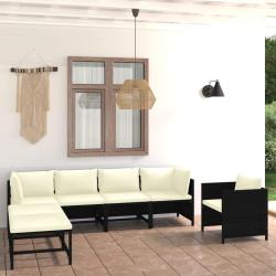 Salon de jardin 7 pcs avec coussins R&eacute;sine tress&eacute;e Noir