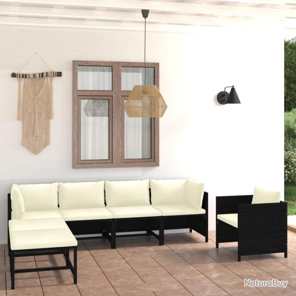 Salon de jardin 7 pcs avec coussins R�sine tress�e Noir