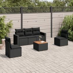 Salon de jardin 6 pcs avec coussins noir r&eacute;sine tress&eacute;e alsavelo