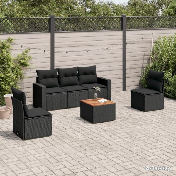 Salon de jardin 6 pcs avec coussins noir r�sine tress�e