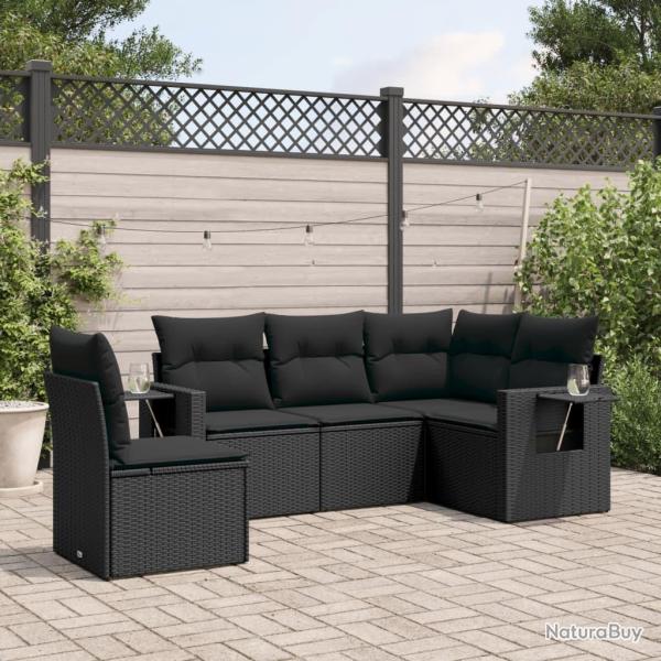 Salon de jardin 5 pcs avec coussins noir r�sine tress�e