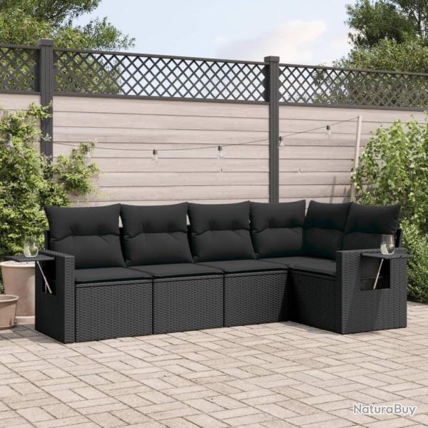 Salon de jardin 5 pcs avec coussins noir r�sine tress�e alsavelo