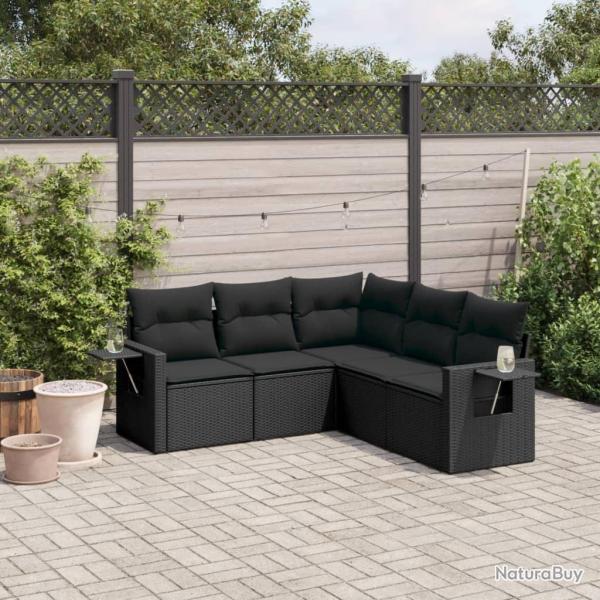 Salon de jardin 5 pcs avec coussins noir r�sine tress�e