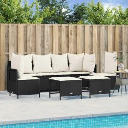 Salon de jardin 5 pcs avec coussins noir r&eacute;sine tress&eacute;e
