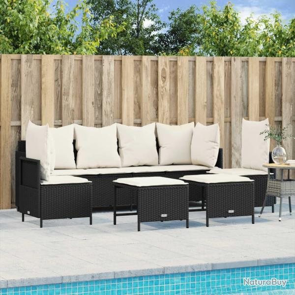 Salon de jardin 5 pcs avec coussins noir r�sine tress�e alsavelo