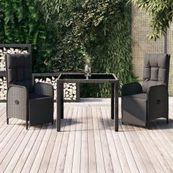 Ensemble &agrave; manger de jardin avec coussins 3 pcs Noir alsavelo