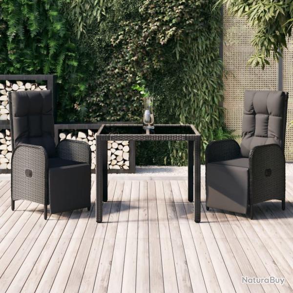 Ensemble � manger de jardin avec coussins 3 pcs Noir