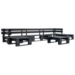Canap&eacute;s de jardin palette 6 pcs Noir Bois alsavelo