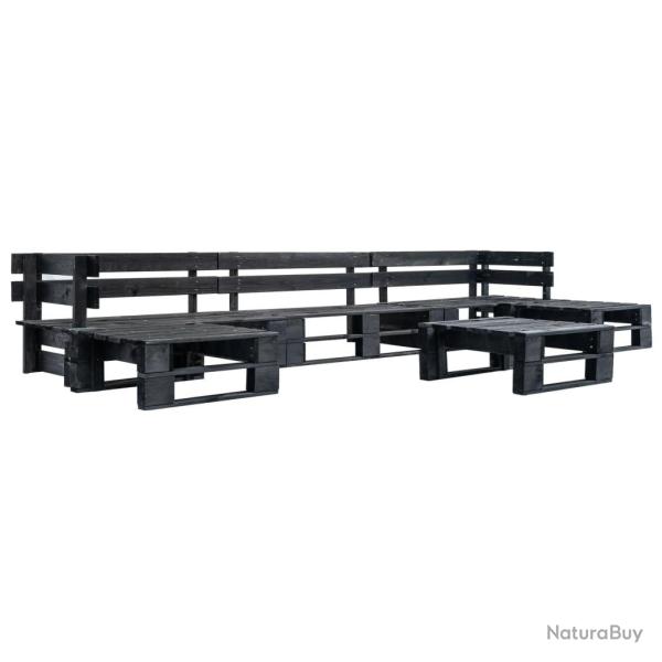 Canap�s de jardin palette 6 pcs Noir Bois alsavelo
