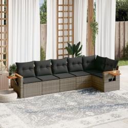 Salon de jardin 6 pcs avec coussins gris r&eacute;sine tress&eacute;e