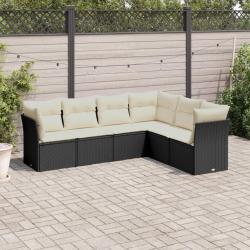 Salon de jardin 6 pcs avec coussins noir r&eacute;sine tress&eacute;e
