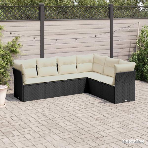Salon de jardin 6 pcs avec coussins noir r�sine tress�e alsavelo