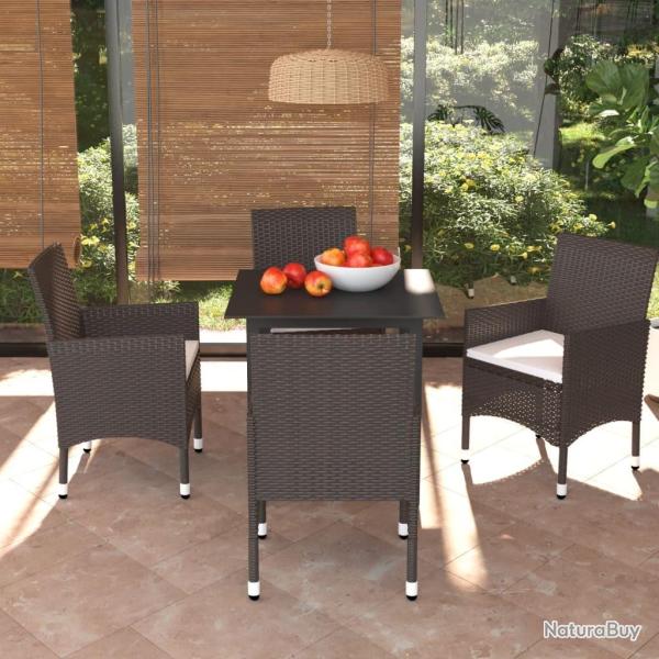 Ensemble  manger de jardin et coussins 5 pcs Poly rotin Marron alsavelo