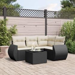 Salon de jardin 5 pcs avec coussins noir r&eacute;sine tress&eacute;e