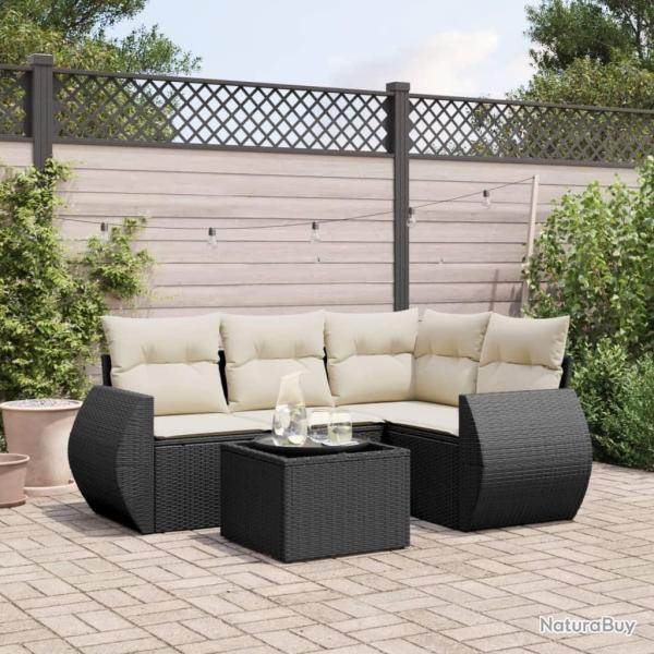 Salon de jardin 5 pcs avec coussins noir r�sine tress�e