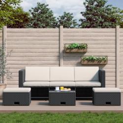 Salon de jardin 4 pcs avec coussins R&eacute;sine tress&eacute;e Noir