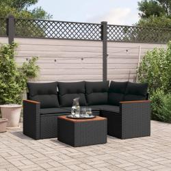 Salon de jardin 5 pcs avec coussins noir r&eacute;sine tress&eacute;e