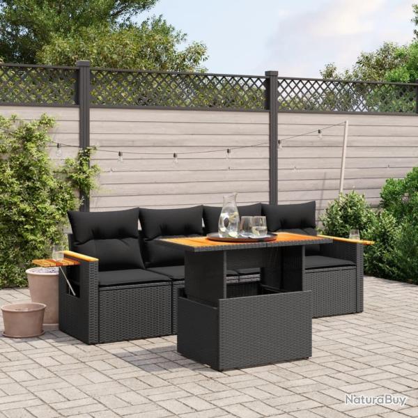 Salon de jardin 5 pcs avec coussins noir r�sine tress�e