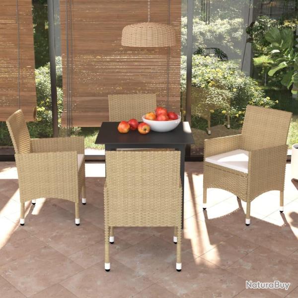 Ensemble  manger de jardin et coussins 5 pcs Poly rotin Beige alsavelo