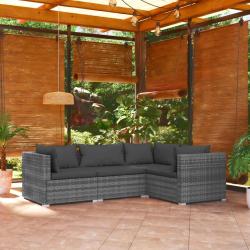 Salon de jardin 4 pcs avec coussins R&eacute;sine tress&eacute;e Gris alsavelo