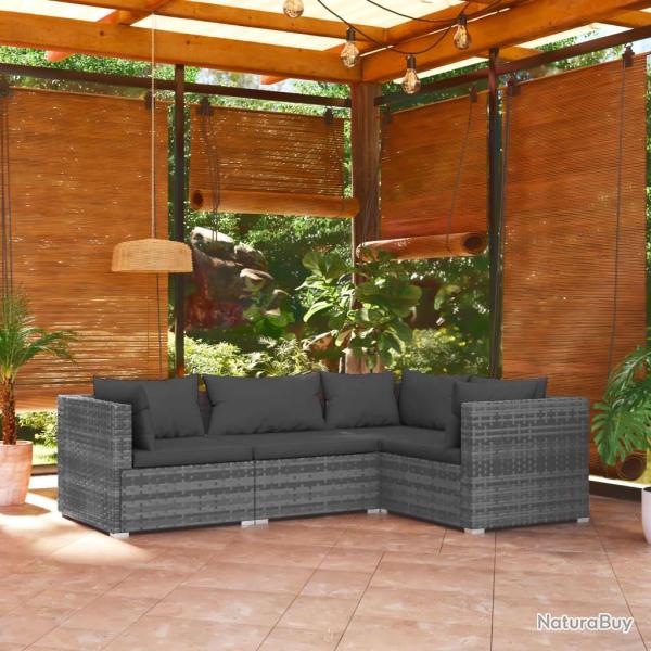 Salon de jardin 4 pcs avec coussins R�sine tress�e Gris alsavelo
