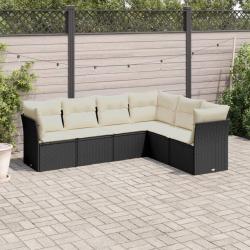 Salon de jardin 6 pcs avec coussins noir r&eacute;sine tress&eacute;e
