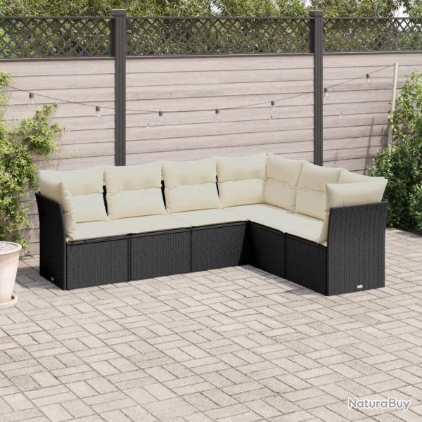 Salon de jardin 6 pcs avec coussins noir r�sine tress�e