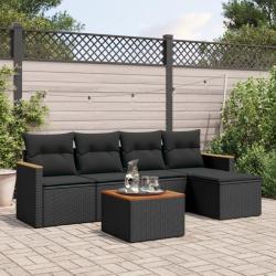 Salon de jardin 6 pcs avec coussins noir r&eacute;sine tress&eacute;e