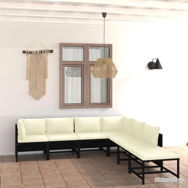 Salon de jardin 7 pcs avec coussins R�sine tress�e Noir
