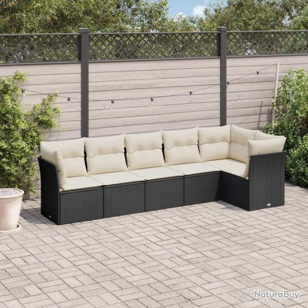 Salon de jardin 6 pcs avec coussins noir r�sine tress�e