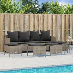 Salon de jardin 5 pcs avec coussins gris clair r&eacute;sine tress&eacute;e