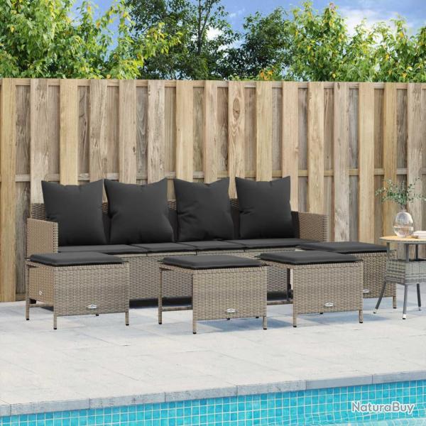 Salon de jardin 5 pcs avec coussins gris clair r�sine tress�e