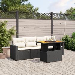 Salon de jardin 5 pcs avec coussins noir r&eacute;sine tress&eacute;e
