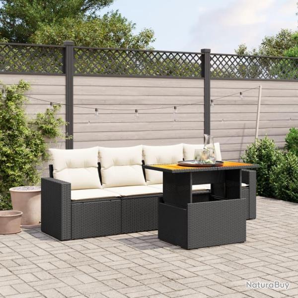 Salon de jardin 5 pcs avec coussins noir r�sine tress�e