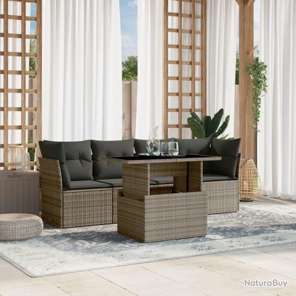 Salon de jardin 5 pcs avec coussins gris r�sine tress�e alsavelo