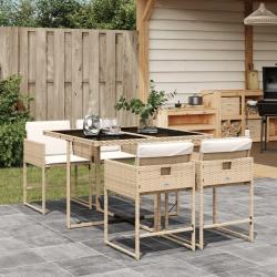 Ensemble &agrave; manger de jardin avec coussins 5pcs Beige poly rotin alsavelo