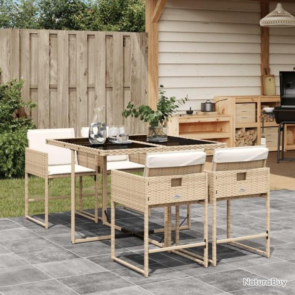 Ensemble � manger de jardin avec coussins 5pcs Beige poly rotin alsavelo
