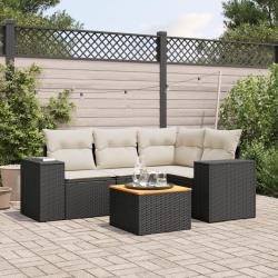 Salon de jardin 5 pcs avec coussins noir r&eacute;sine tress&eacute;e