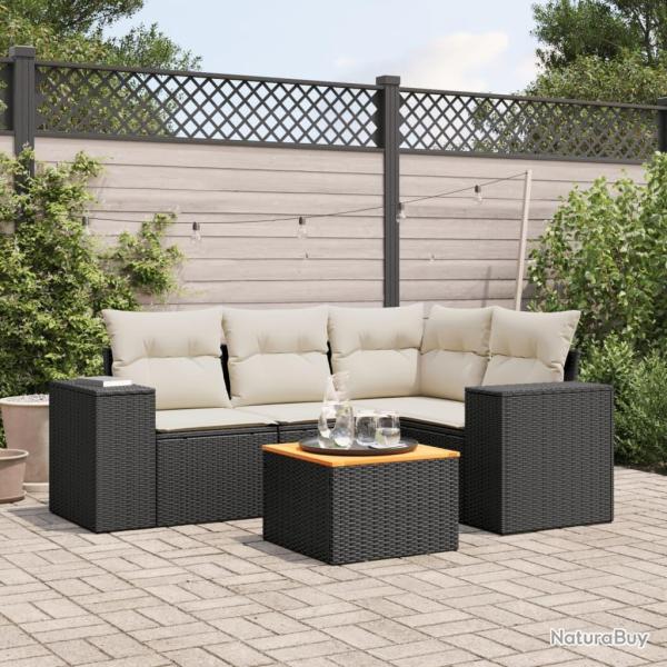 Salon de jardin 5 pcs avec coussins noir r�sine tress�e